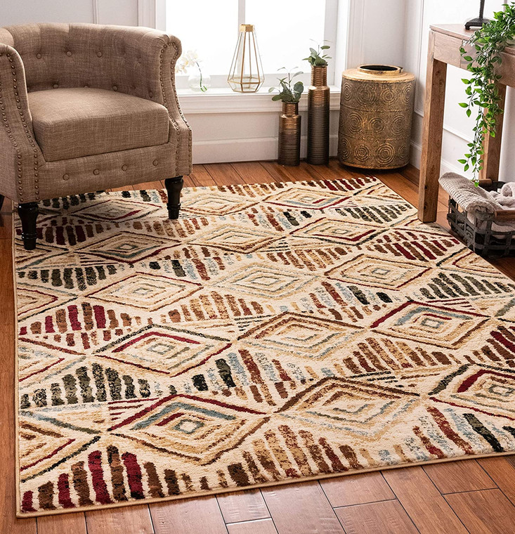 Moroccan Diamonds Area Rug Ivory Multicolor