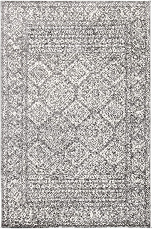 Moroccan Boho Distressed Area Rug Dark Grey / Ivory