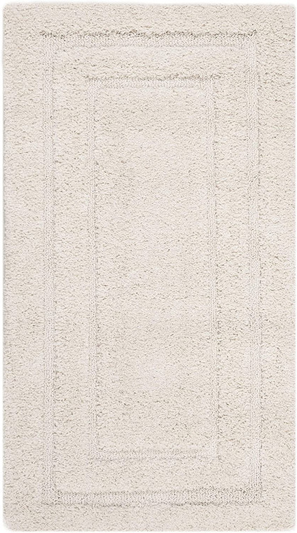 Cream Box Border Textured Thick Shag Area Rug