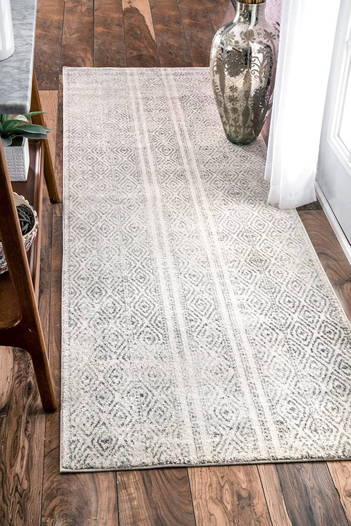 Diamond Pattern Ivory Grey Soft Area Rug