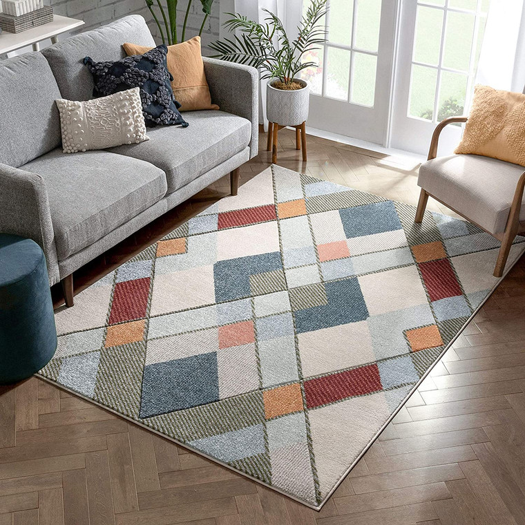 Multi Modern Geometric Diamonds Pattern Area Rug