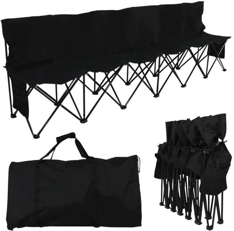 Yaheetech 6 Seats Foldable Sideline Bench For Sports Team Camping Folding Bench Chairs Black