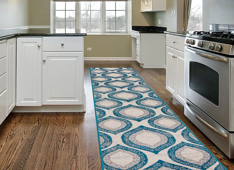 Trellis Cream Teal Blue Area Rug