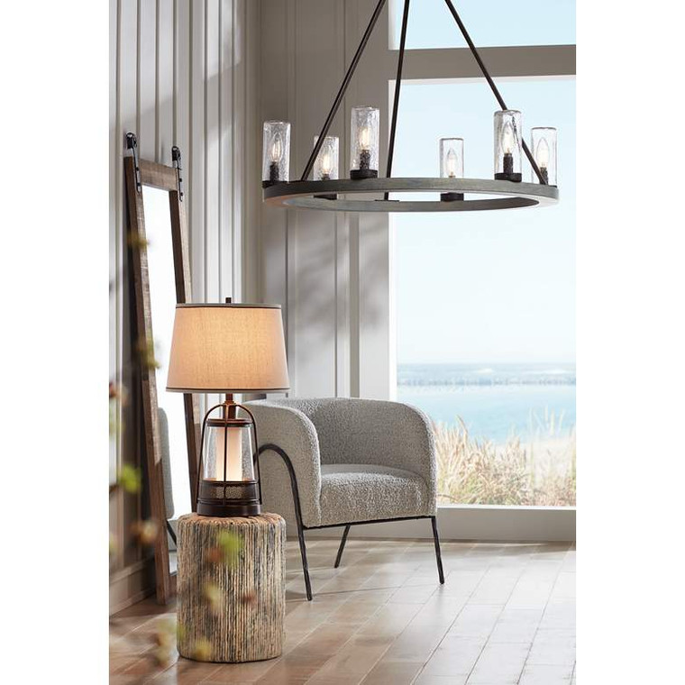 Hugh 26" High Bronze Lantern Table Lamp with Night Light
