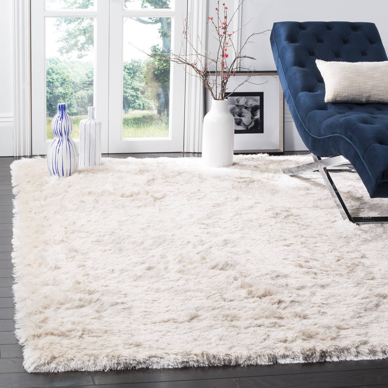 Premium Handmade Silken Ivory Plush Shag Area Rug