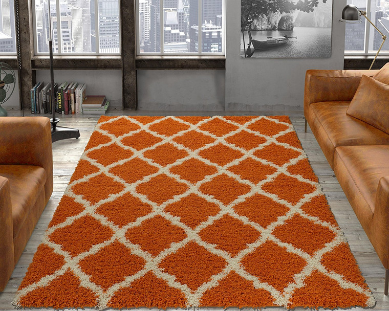 Orange Soft White Shag Area Rugs