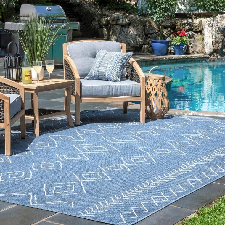 Skye Moroccan Tribal Accent Blue Indoor/Outdoor Area Rugs - Durable/Easy Maintenance