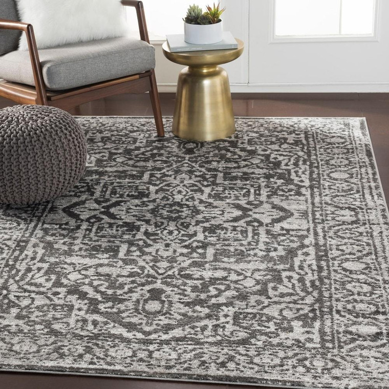 BiLaal Distressed Persian Pattern Charcoal Light Gray Soft Area Rug