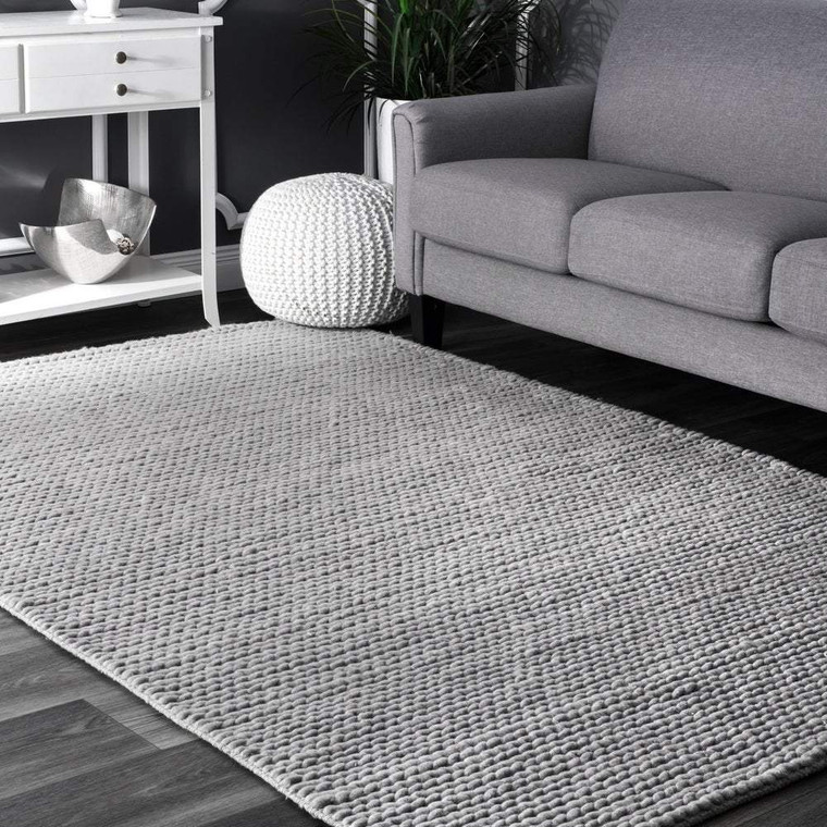 Handmade Braided Wool Grey Area Rug