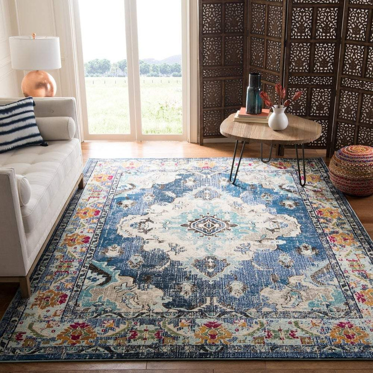 Medallion Distressed Navy Light Blue Soft Area Rug