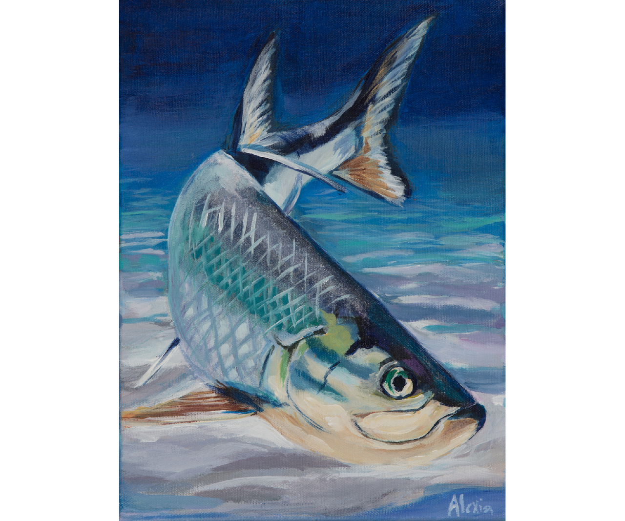 Tarpon Original Acrylic Painting Hooked for Life