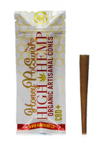 Open pouch of High Hemp Honey Pot Swirl pre-rolled blunt cones, showing two natural organic hemp cones with tips, ready for use