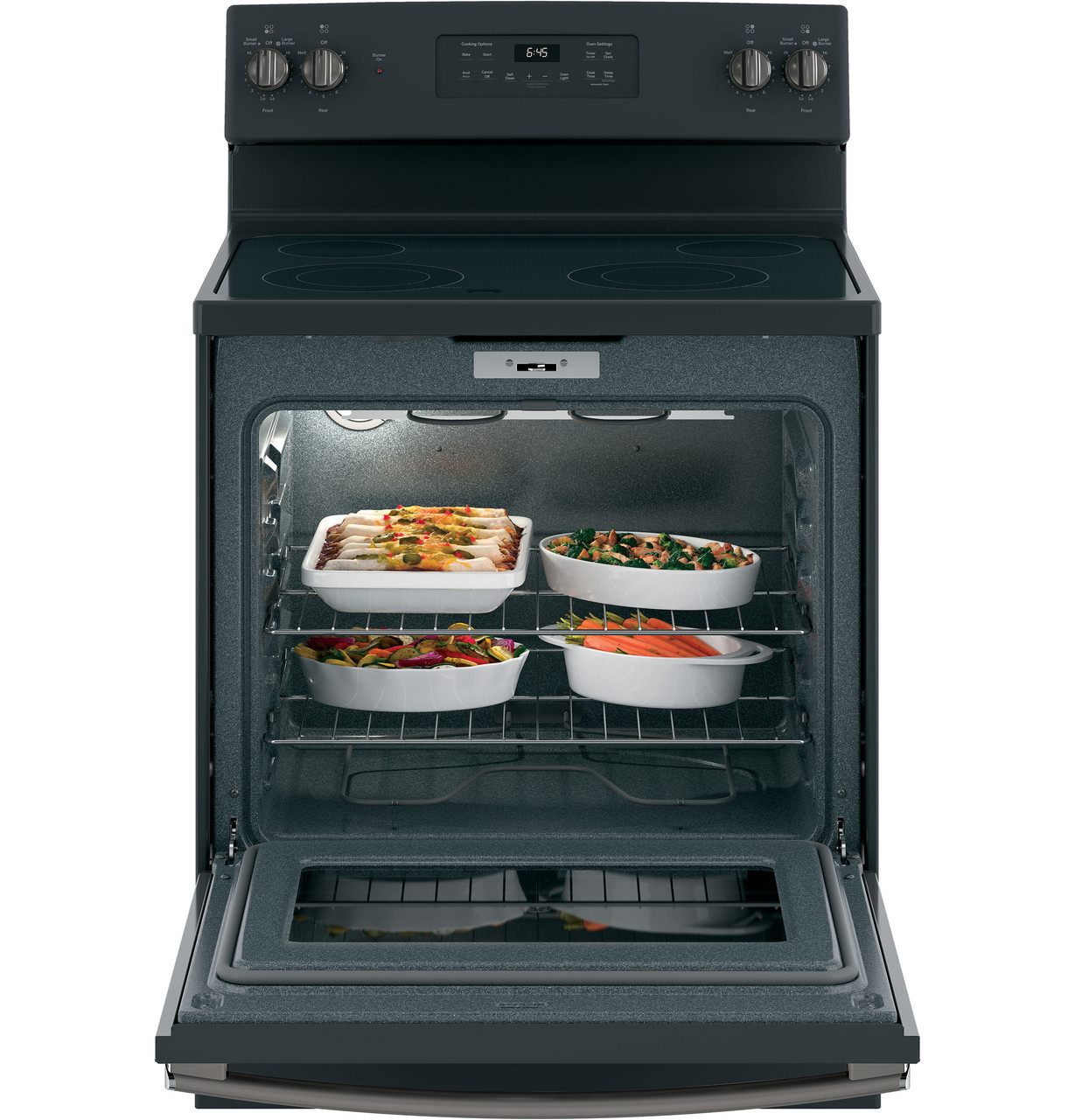 GE 30-in Glass Top 5 Elements 5.3-cu ft Self-Cleaning Air Fry Convection  Oven Slide-in Smart Electric Range (Slate)