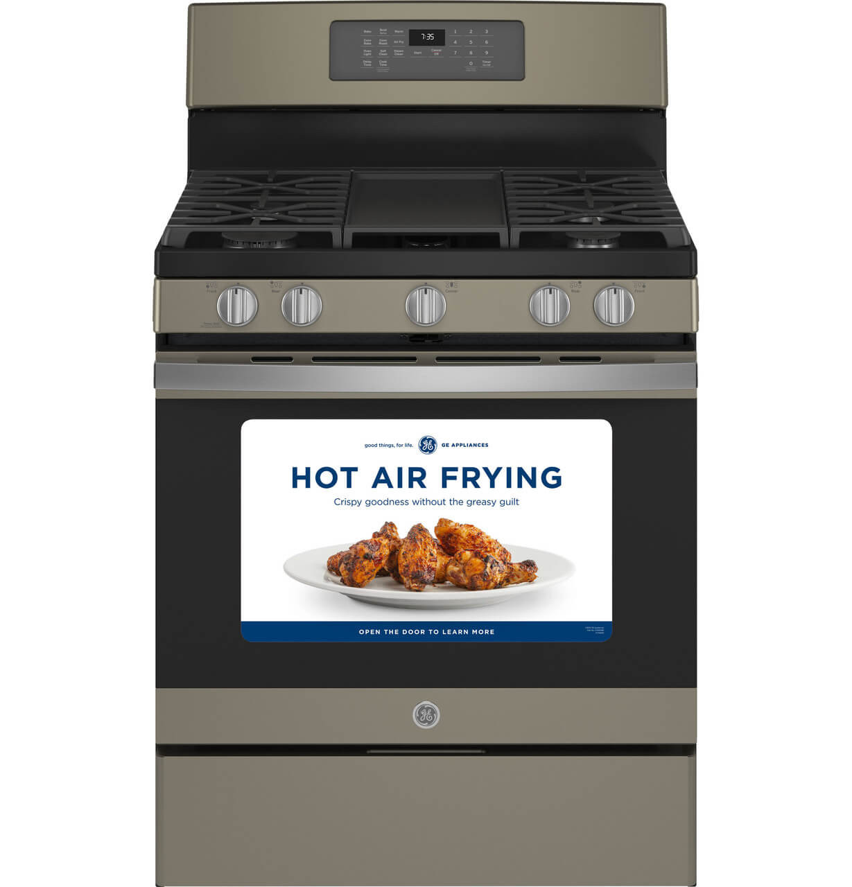 GE® 5.0 Cu. Ft. Self Cleaning Fingerprint Resistant Slate Gas Convection  Range with Air Fry