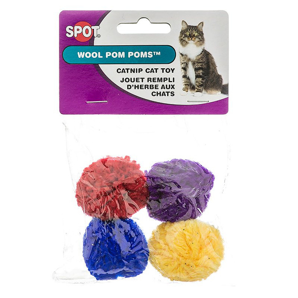 Ethical Pet Spot Wool Pom Poms 4 count  Colorful Cat Toys with Catnip