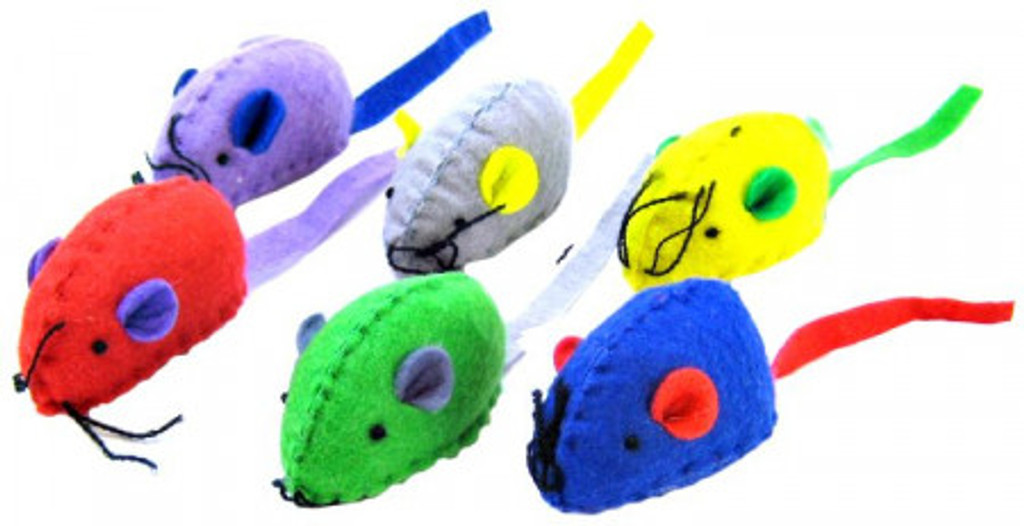 Ethical Pet Spot Felt Mice 6 count  Assorted Colorful Cat Toys with Catnip