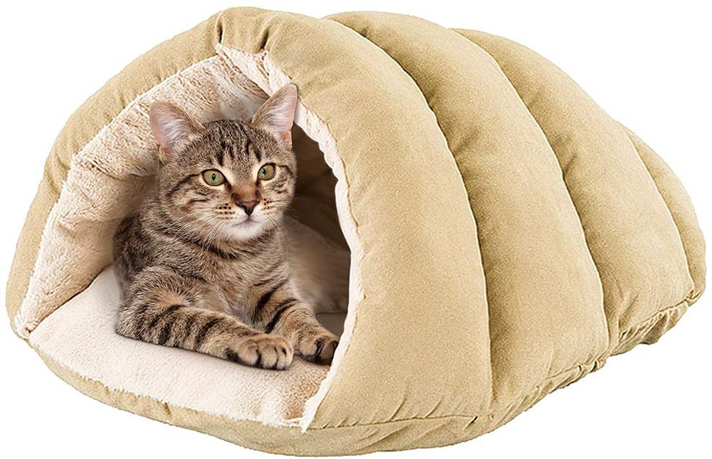 Ethical Pet Sleep Zone Cuddle Cave Tan 22 inch  Plush Faux Suede Pet Bed