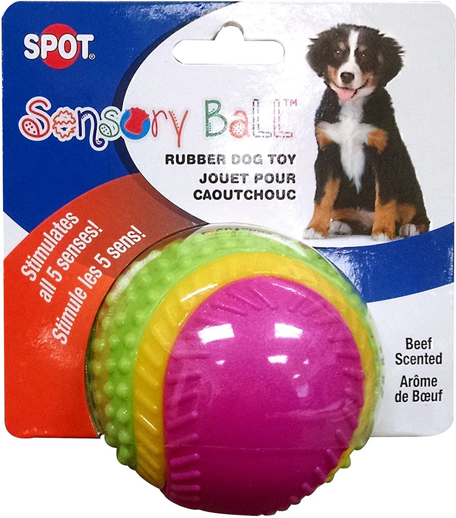 Ethical Pet Spot Sensory Ball 3.25 inch  Colorful Rubber Squeaker Toy for Dogs