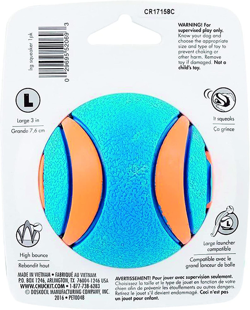 Chuckit! Ultra Squeaker Ball Natural Rubber Dog Toy Large