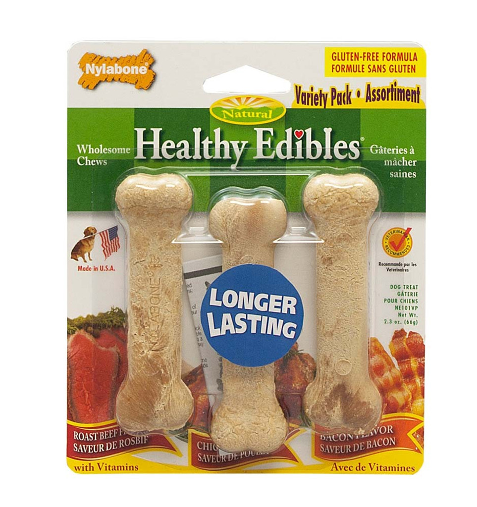 Nylabone Healthy Edibles Variety Pack Petite  3 Flavored Bones for 15 lb Dogs