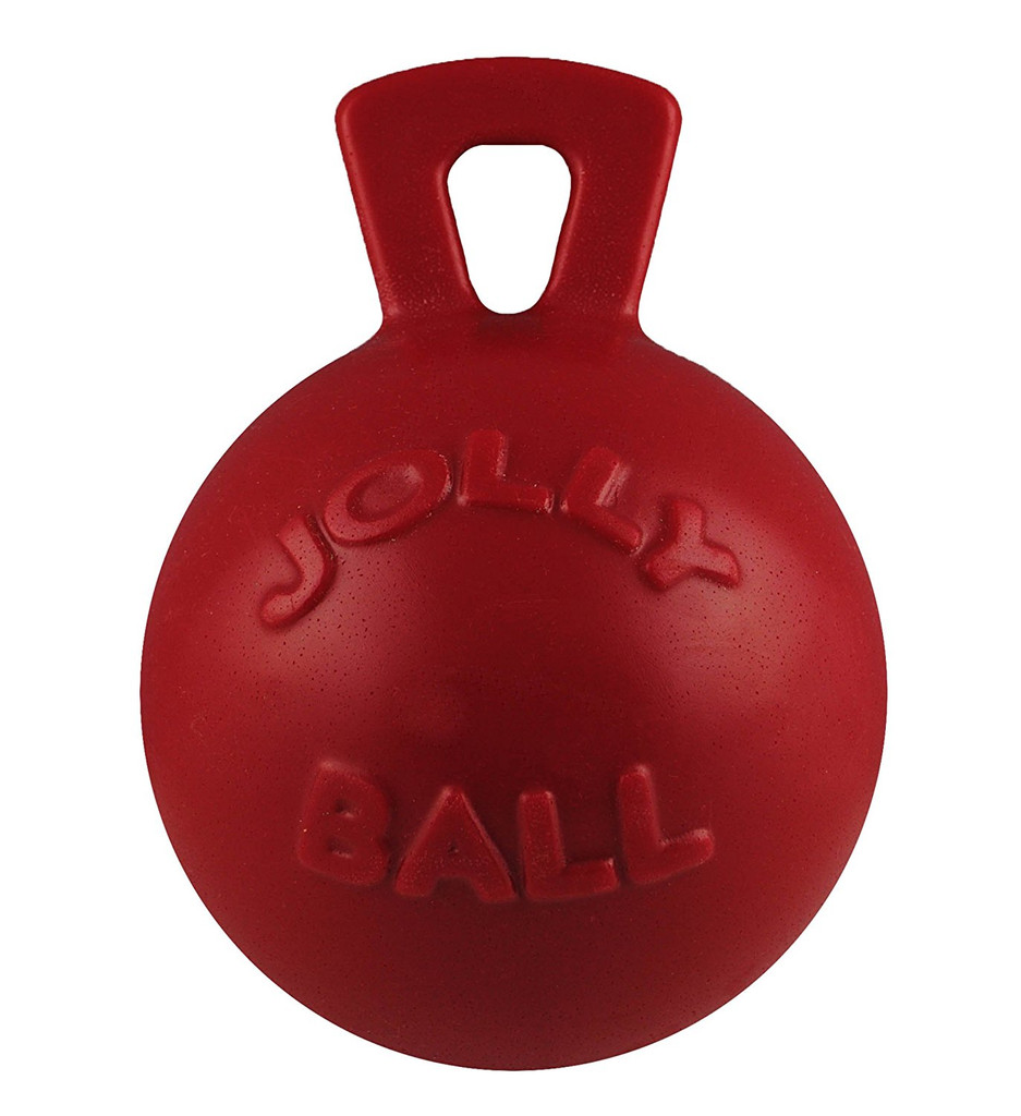 Jolly Pets Tug-N-Toss 6 inch Red  Rubber Ball with Handle Chew Toy for Dogs