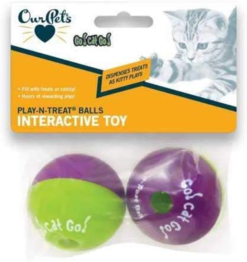 OurPets Go Cat Play N Treat Ball Twin pack Exercising Mind and Body Cat Toy