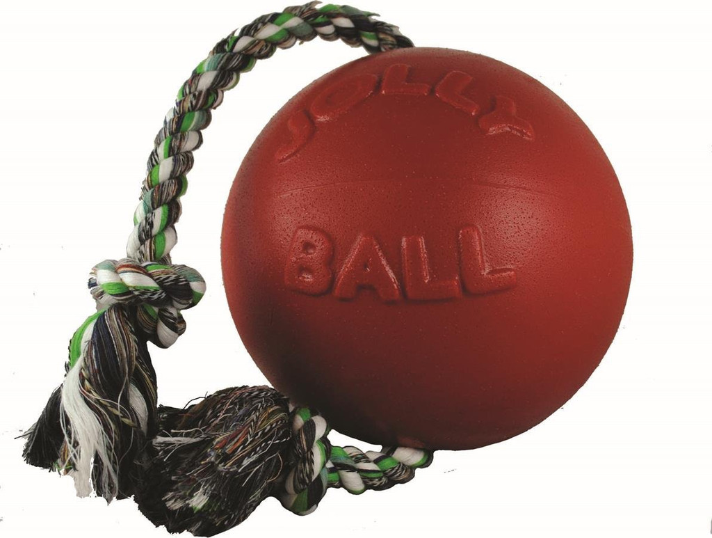 Jolly Pets Romp-n-Roll 6 inch Red  Rubber Ball with Rope for Dogs