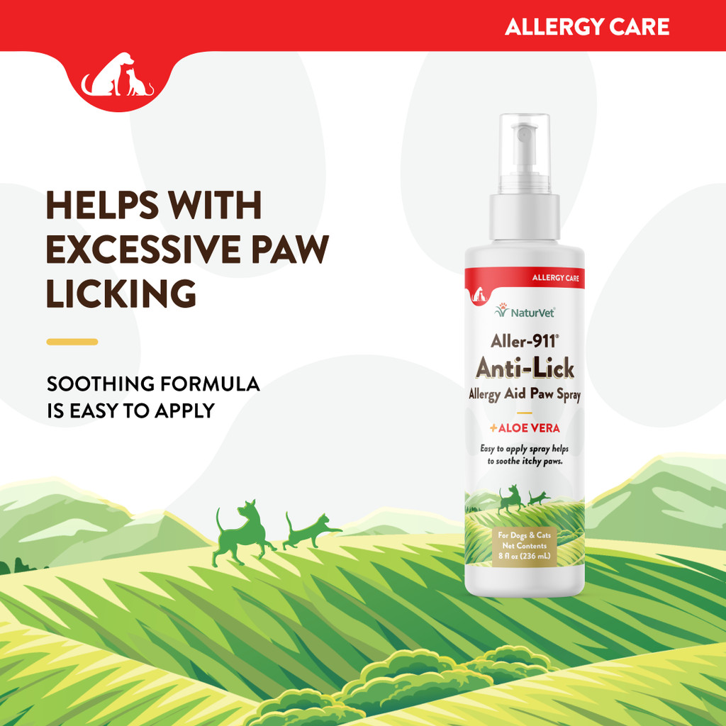 NaturVet ALLER-911 Allergy Aid Skin Coat Anti-Lick Dog and Cat Paw Spray 8 oz