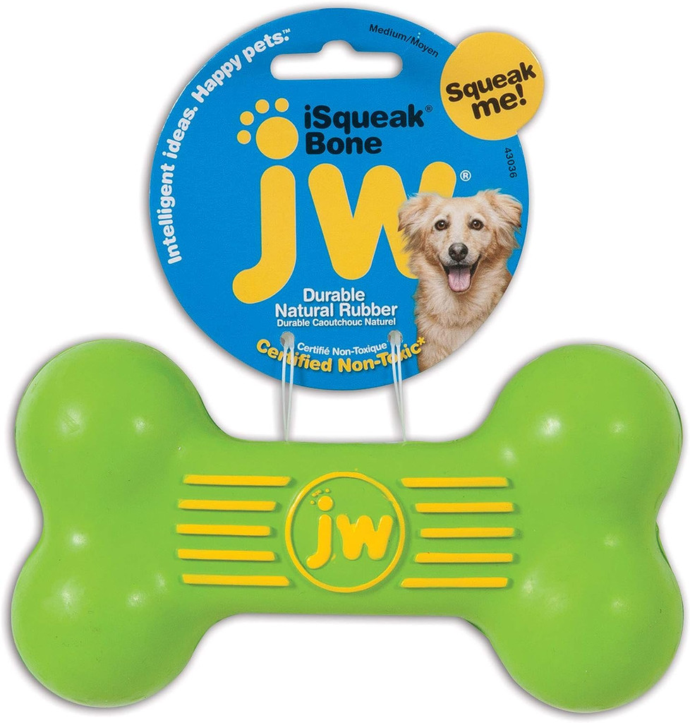 JW PET ISqueak Squeaker Dog Puppy Fetch Chew Toy MEDIUM BONE 5.5 inch