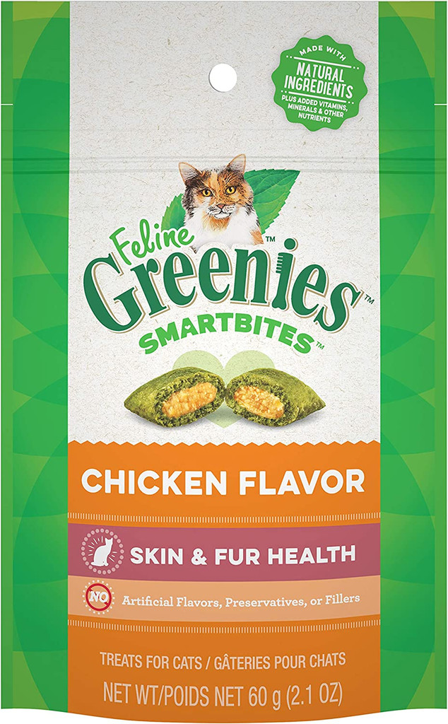 Feline Greenies Smartbites Healthy Skin & Fur 2.1 oz Chicken  Cat Treats