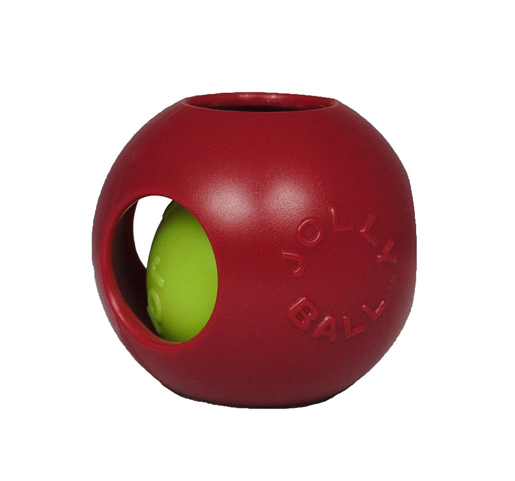 Jolly Pets Teaser Ball 6 inch Red  Hard Plastic plus Squeaker Toy for Dogs