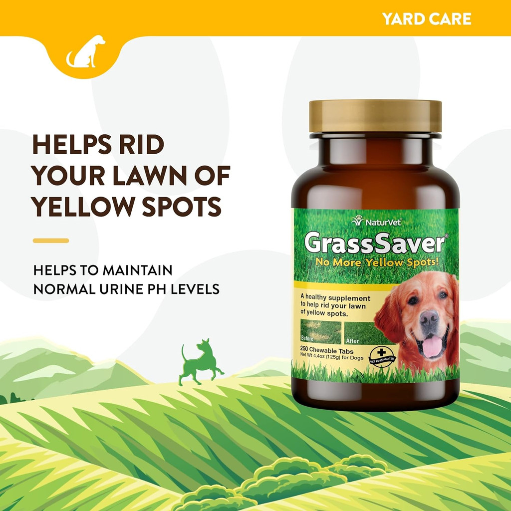 NaturVet GrassSaver For Dogs Get Rid of Yellow Lawn Spots 250 Chewable Tablets