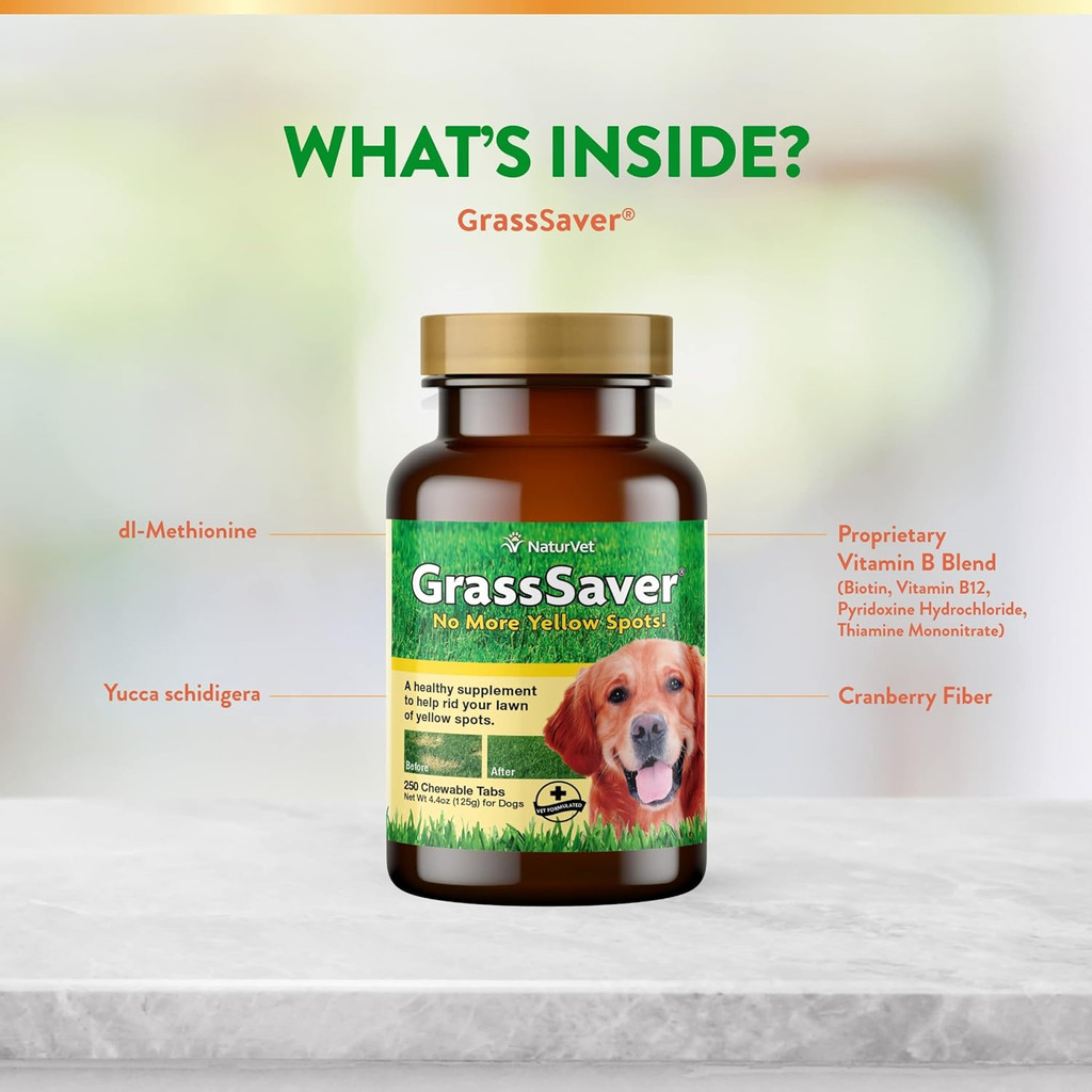 NaturVet GrassSaver For Dogs Get Rid of Yellow Lawn Spots 250 Chewable Tablets