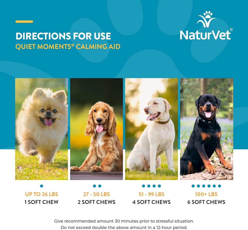 NaturVet Quiet Moments Soft Chews Reduce Stress Travel Motion Sickness 180 count