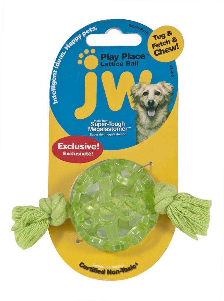 JW Pet Lattice Ball Super Tough Megalastomer Tug Fetch Chew Dog Toy Small