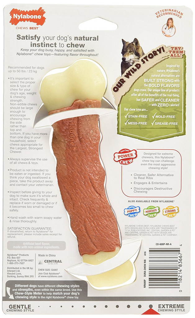 Nylabone Power Chew Large Beef Flavor Meaty Rib Bone for Dogs