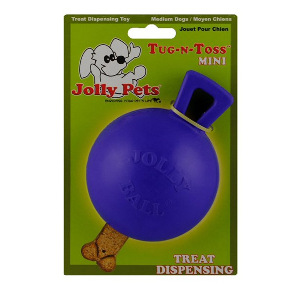 Jolly Pets Tug N Toss Rubber Treat Dispensing Interactive Toy Mini Blue 3 inch