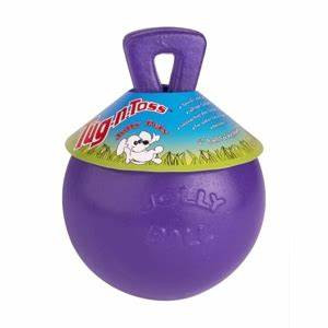 Jolly Pets Tug-N-Toss 6 inch Purple Rubber Ball with Handle Chew