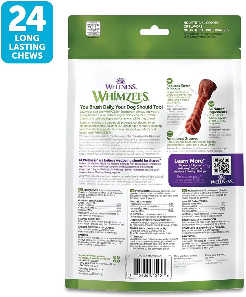Whimzees Small Toothbrush Natural Healthy Vegetable Gluten Free Dog Dental Treat