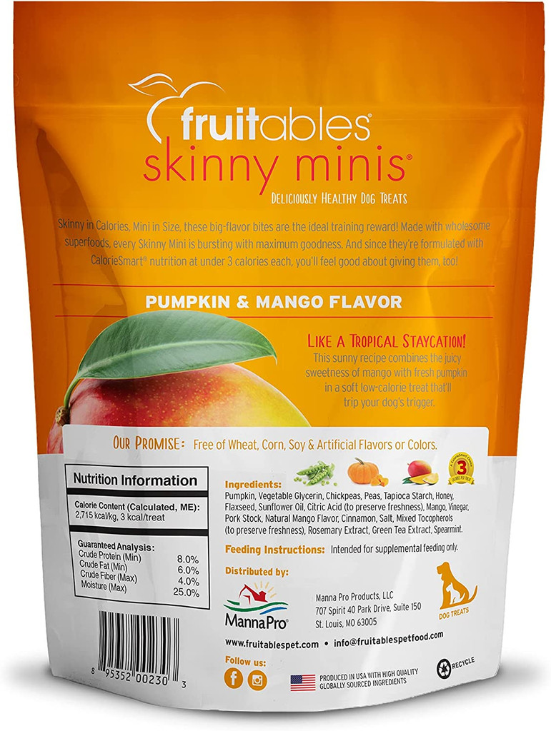 Fruitables Skinny Minis Pumpkin Mango Flavor Soft Chewy Training Dog Treats 5 oz