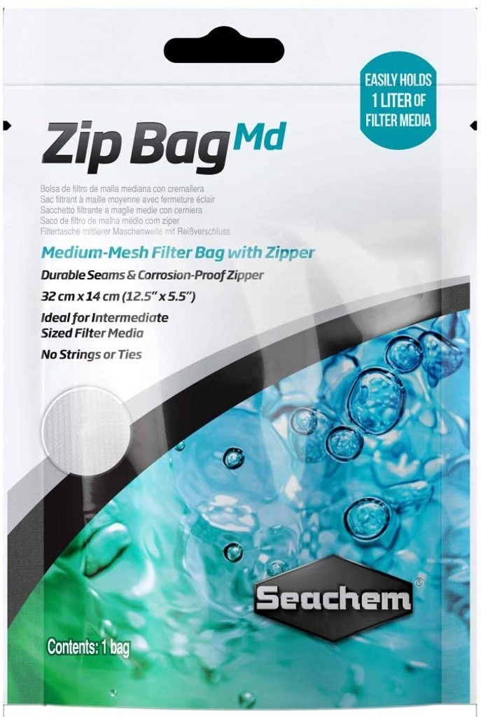 Seachem Zip Media Bag Medium-Mesh Filter Bag Corrosion Proof Zipper (12.5"x5.5")