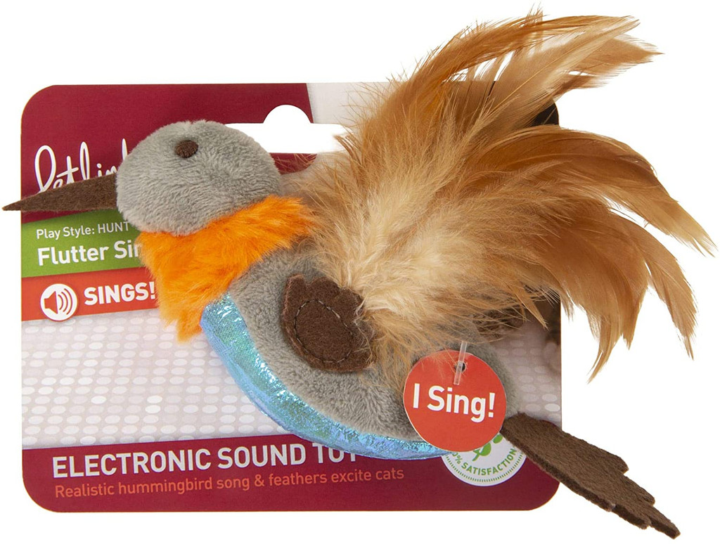 Petlinks Flutter Singing Hummingbird Plush With Feathers Cat Toy Touch Activated