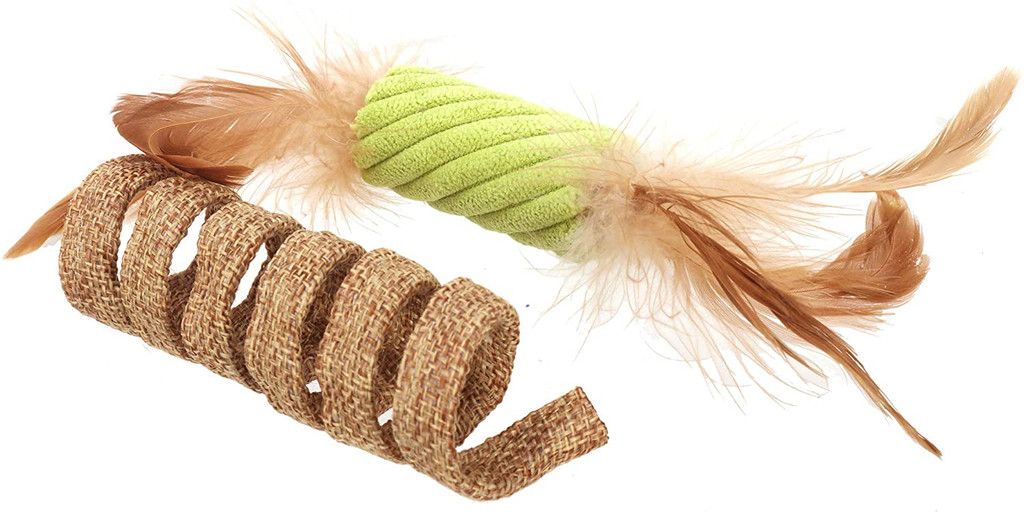 Ware Manufacturing 2 Pack Of Unpredictable Spring Cat Toys With Feathers