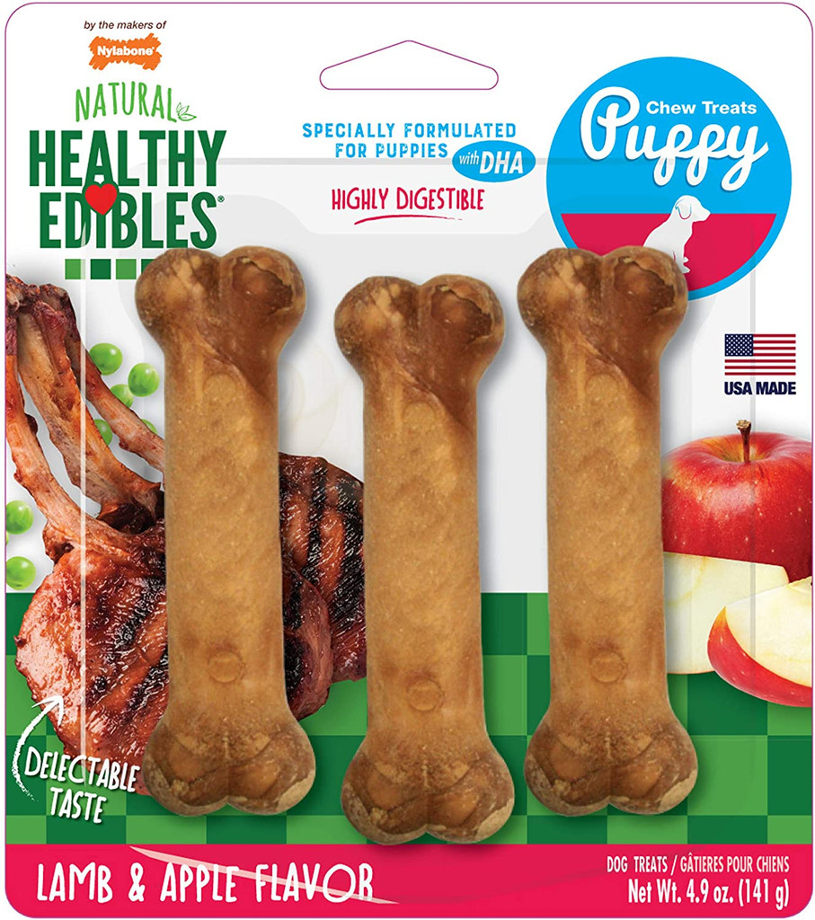 Nylabone Natural Healthy Edibles Lamb & Apple Flavor Puppy Chew Treats 3-Count