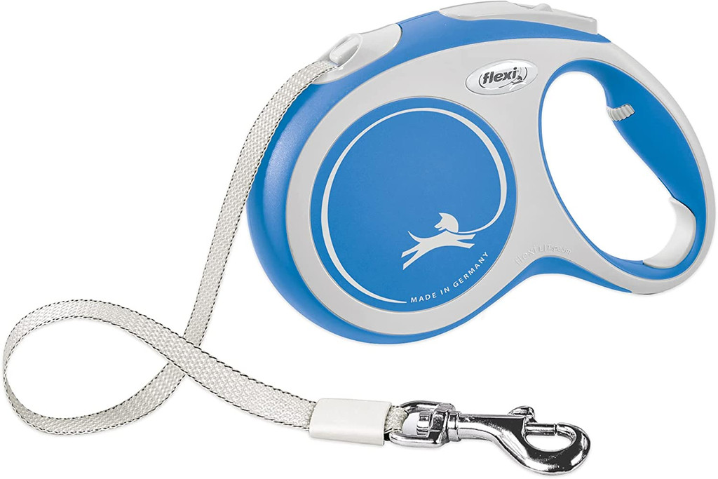 Flexi New Comfort Retractable Tape Dog Leash Large 16-Foot Blue/Grey 110-lb. Dog