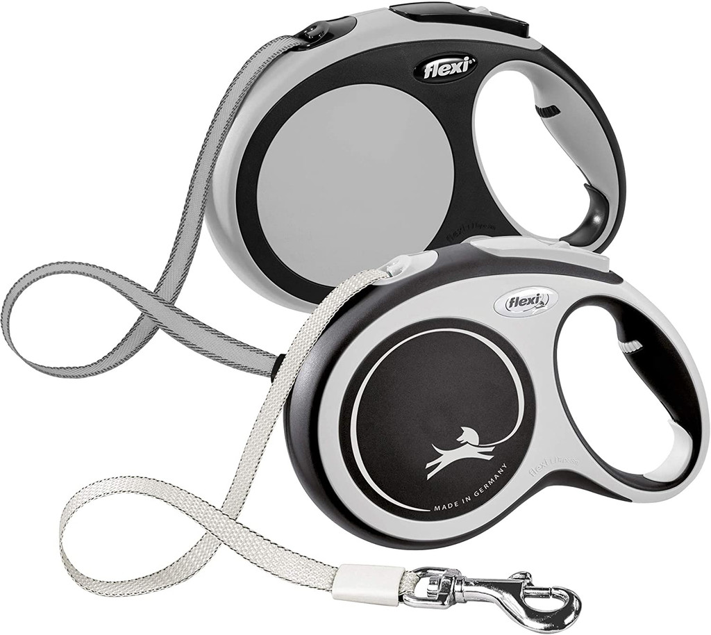 Flexi New Comfort Retractable Tape Dog Leash Large 26-Foot Black/Grey 110-lb