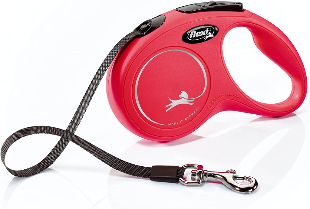 Flexi New Classic Retractable Tape Dog Leash Small 16-Foot Red 33-lb. Dogs