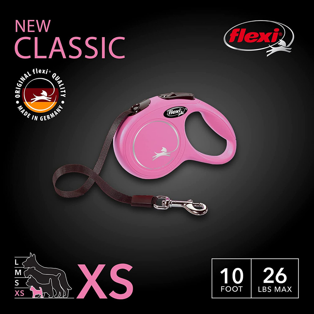 Flexi New Classic Retractable Tape Dog Leash X-Small 10-Foot Pink 26-lb. Dogs