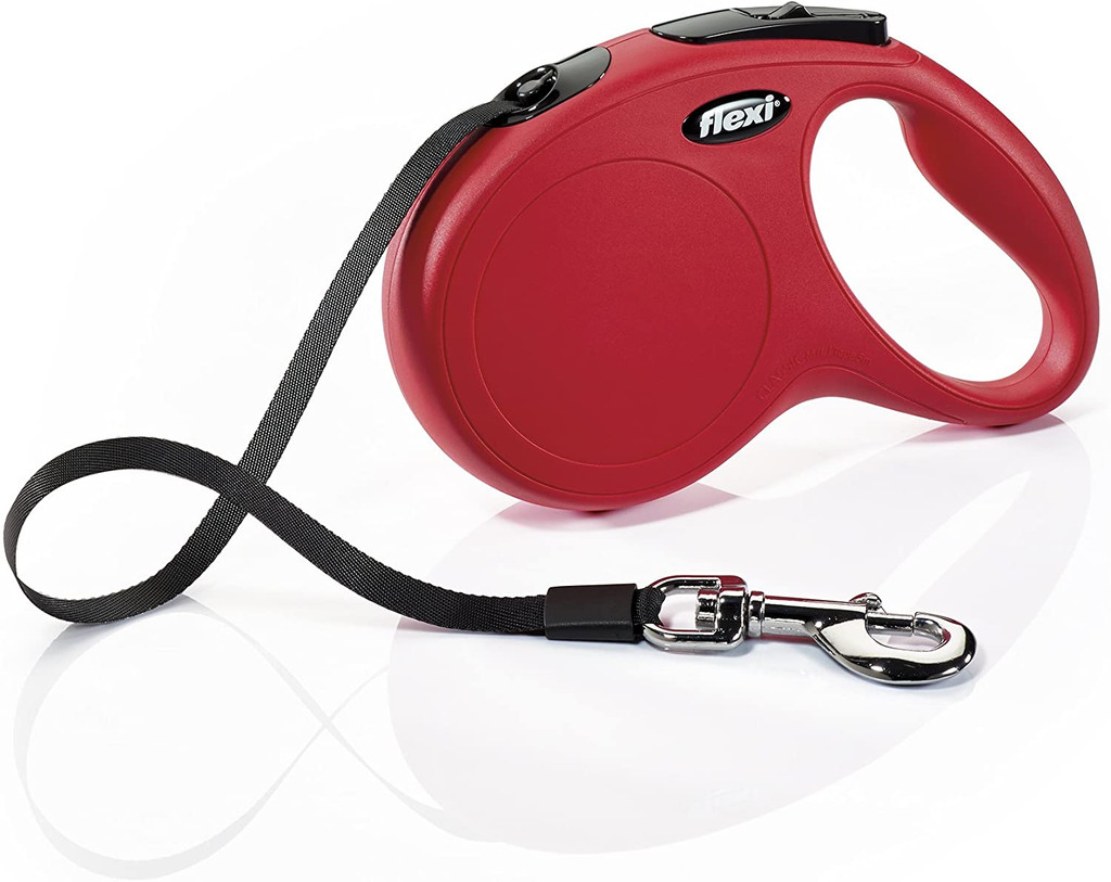 Flexi New Classic Retractable Tape Dog Leash Medium 16-Foot Red 55-lb. Dogs