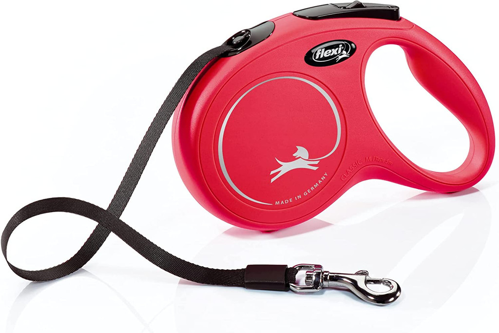 Flexi New Classic Retractable Tape Dog Leash Medium 16-Foot Red 55-lb. Dogs
